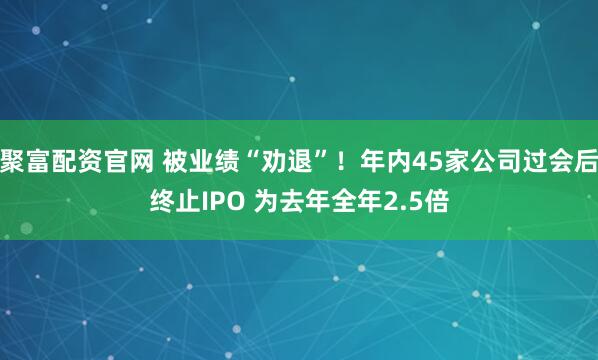 聚富配资官网 被业绩“劝退”！年内45家公司过会后终止IPO 为去年全年2.5倍
